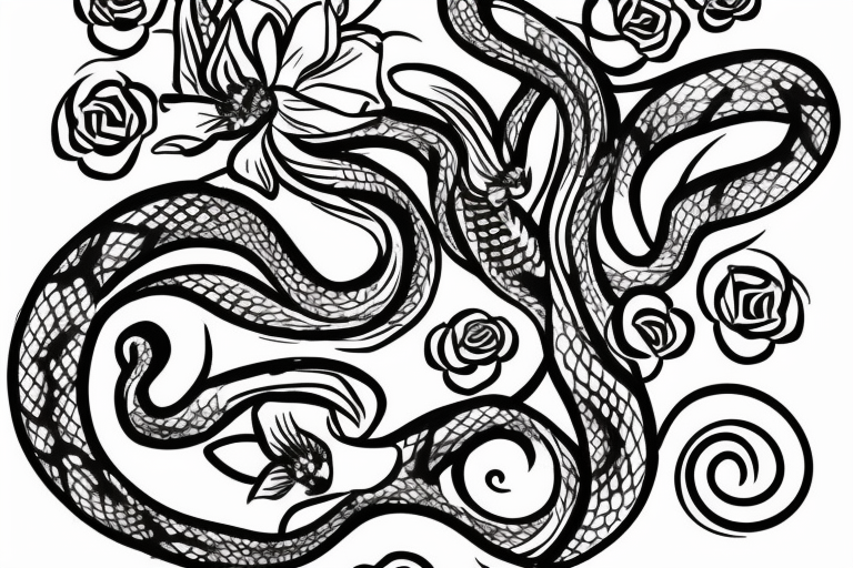 snake and flower tattoo idea