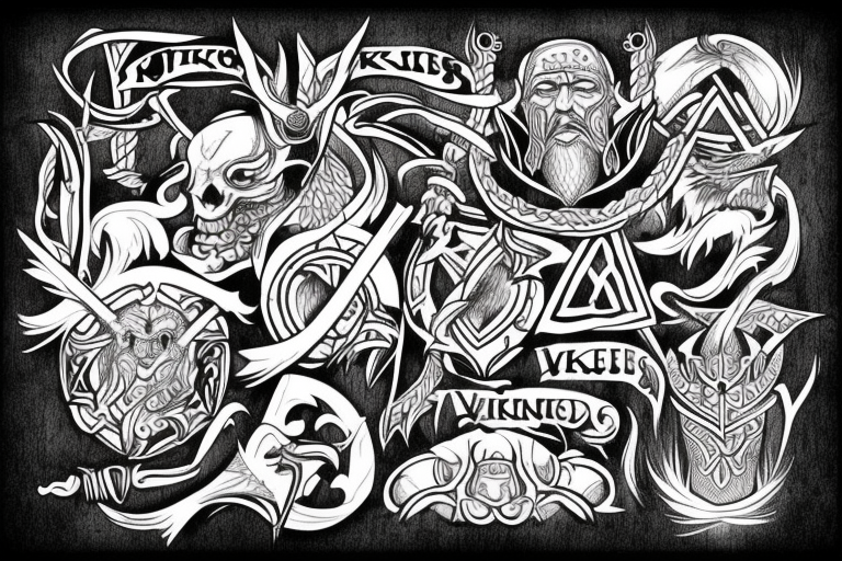 Tattoo on the theme of the Vikings in the Scandinavian style tattoo idea