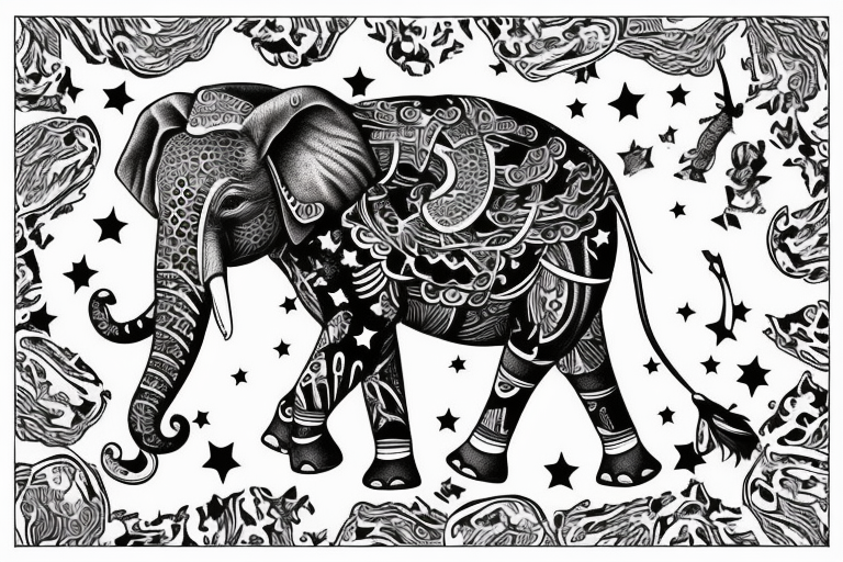Elephant, snake, stars tattoo idea