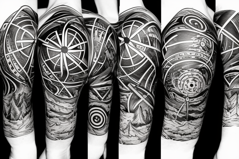 Circular mountain landscape tattoo and a compass  Tattoogridnet