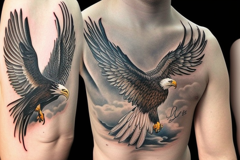 The focal point of the tattoo would be a majestic eagle, symbolizing strength, freedom, and power. The eagle would be depicted in a dynamic pose, with its wings outstretched, ready to take flight. The intricate details of the eagle's feathers would be skillfully rendered to give a sense of realism and texture.

In its formidable claws, the eagle would firmly grip the scales of Libra, representing balance, justice, and harmony. The scales would be beautifully crafted, with precise lines and meticulous shading to give them a three-dimensional appearance. The scales can be stylized to incorporate the familiar Libra symbol (♎), adding a touch of symbolism to the design.

To enhance the overall composition, you could incorporate additional elements such as a backdrop of clouds or mountains, hinting at the eagle's natural habitat or creating a sense of grandeur. A subtle gradient of colors, transitioning from vibrant shades on the eagle to more muted tones on the scales, could add depth and visual interest. tattoo idea