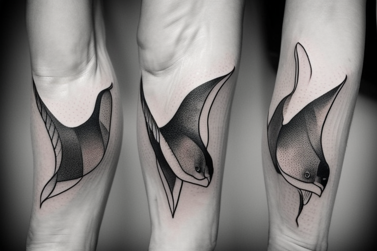 Imagine a minimalist fine-lined tattoo combining a manta ray and an eagle. The manta ray extends along your wrist, its wings delicately depicted for freedom and skill. Within the ray, an eagle's outline emerges - its claws and beak symbolizing strength, dominance, and courage. This fusion represents grace and power, femininity and warrior spirit. tattoo idea