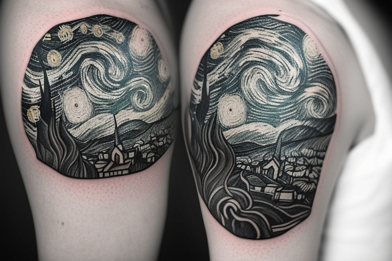 starry night black and white tattoo