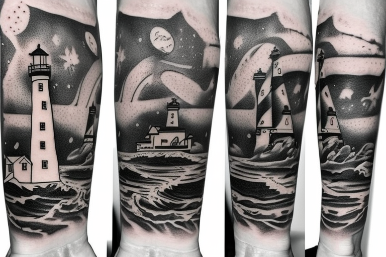 Lighthouse in outer space tattoo idea