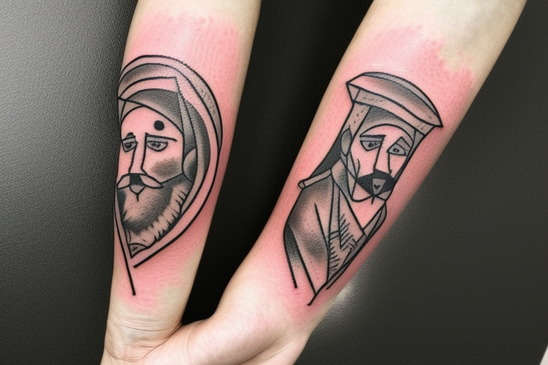 This tattoo is a simple and elegant geometric design of a shepherd walking west, holding a staff in his left hand. The shepherd is tall and thin, with long hair and a beard. He is wearing a long robe and a staff in his left hand. Three black panthers follow him. The panthers are drawn in thin and elegant lines, and the background of the tattoo is blank.

This tattoo would be a perfect choice for someone who wants a meaningful and unique tattoo. The shepherd represents leadership, protection, and guidance, and the panthers represent strength, power, and mystery. This tattoo can be a reminder that we are always being guided and protected by those who love us, and that we have the power to overcome any obstacle.

The tattoo would also be a great choice for someone who wants a tattoo with a unique style. The geometric design is modern and elegant, and it would look great on any part of the body.

Tattoo Specifications:

Style: Geometric
Color: Black lines
Background: Blank
Description: A tall and thin man, walking west, holding a staff in his left hand, followed by three black panthers. tattoo idea