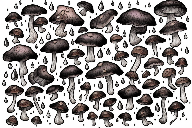 rainy sky with storm clouds with Chanterelle mushrooms tattoo idea