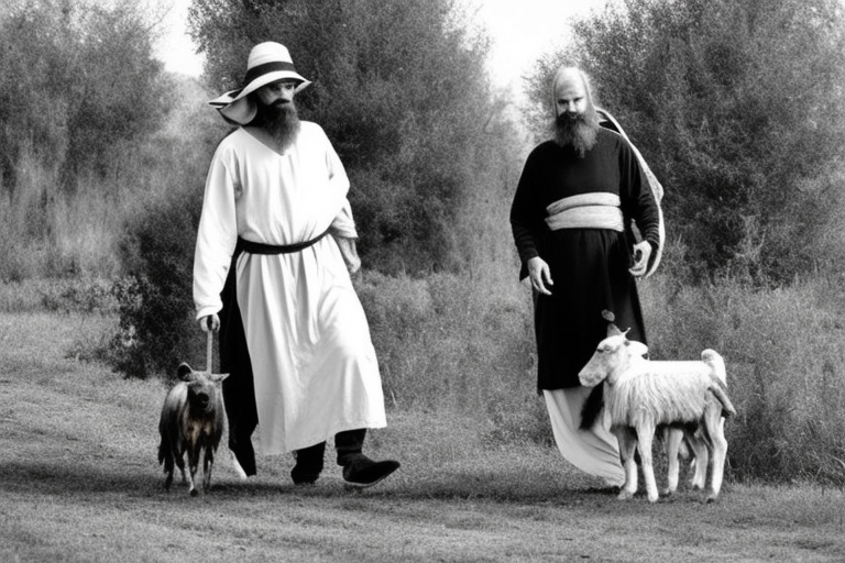Main idea: A tall, thin man walking towards his left.
The man: The man is dressed in simple clothes like a shepherd from the first century. He is wearing a long tunic, a white hat, and sandals. His hair is long and flowing, and his beard is short and scraggly. The man will be carrying a staff or a shepherd's crook.
Background: The background is plain, with no fillings. The man is outlined in black, and his clothes are shaded in grayscale.
This tattoo could be interpreted in many ways. It could represent the journey of life, or the search for enlightenment. It could also be seen as a symbol of simplicity and freedom. The lack of background allows the viewer to focus on the man, and his journey. tattoo idea