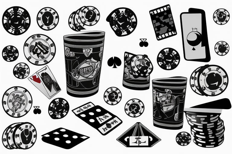Poker cards with snowboard, convertible car, soccer ball and movie theater tattoo idea