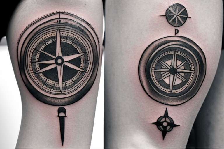 travel tattoo with a compass an airplane and two little girls tattoo idea