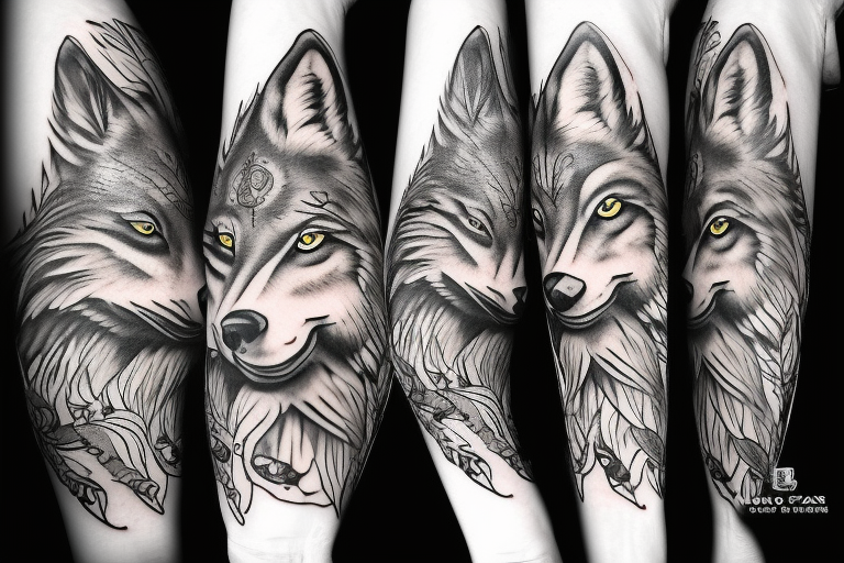 illustrative style tattoo design of a lone wolf filled with confidence and courage, the wolf should symbolize the independence of a person and inspire people to find joy and happiness without relying on others --v 5 tattoo idea