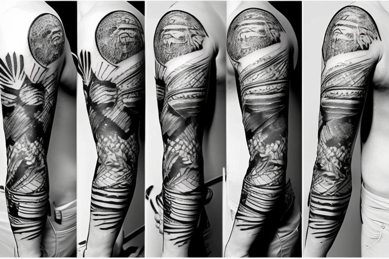 female amazon surrounded by jungle sleeve tattoo tattoo idea