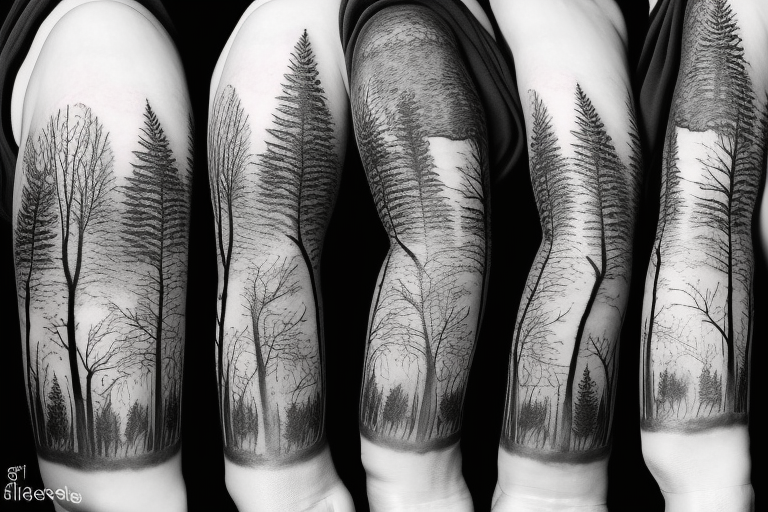 tree silhouette sleeve tattoo