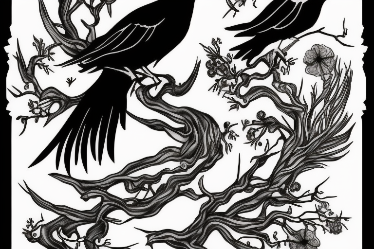 Raven death tree sleeve tattoo idea