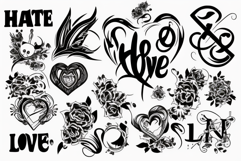 Hate and love sleeve tattoo idea