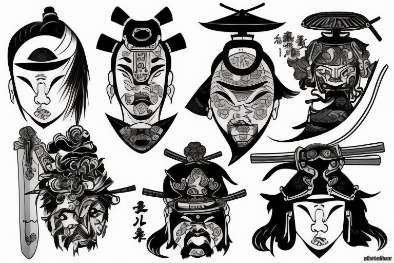 samurai mask tattoo stencil