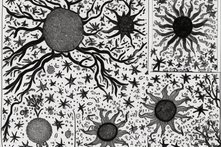 This is a black-and-white drawing of an open book with flowers, birds, stars, and other intricate details. The book has a tree on the left side with its branches reaching up to the top of the page. On the right side of the page there are several small drawings including a sun with rays, a dragon, a turtle, and what appears to be a cat's face. In addition to these images there is also an abstract circle with lines inside it near the center of the page. All together this image creates an interesting composition that could be used for many different purposes such as illustrating stories or providing inspiration for artwork. tattoo idea
