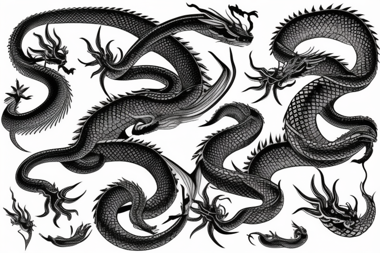 cosmic dragon snake on left arm and left 
chest tattoo idea