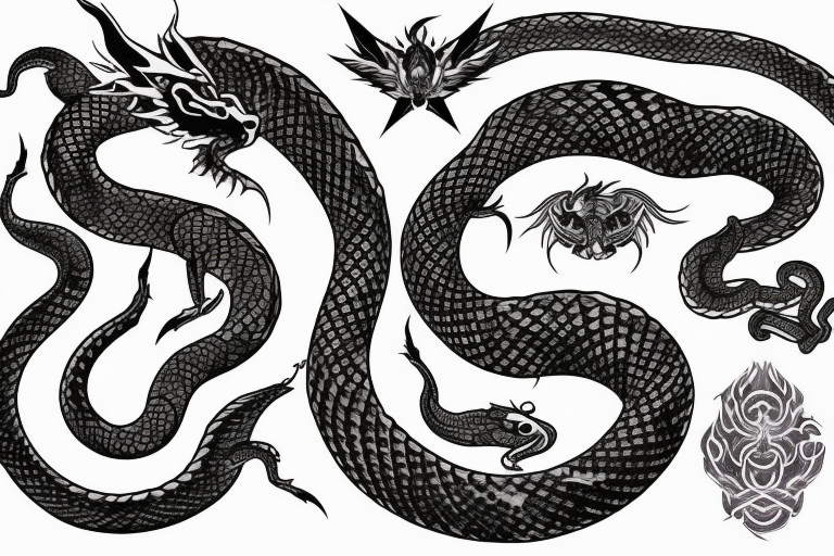 cosmic dragon snake on left arm and left 
chest tattoo idea