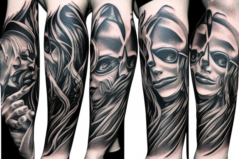 Dark symbolism and mythology demon full arm sleeve tattoo idea