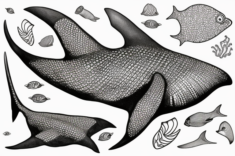 Manta ray with fish underwater tattoo idea
