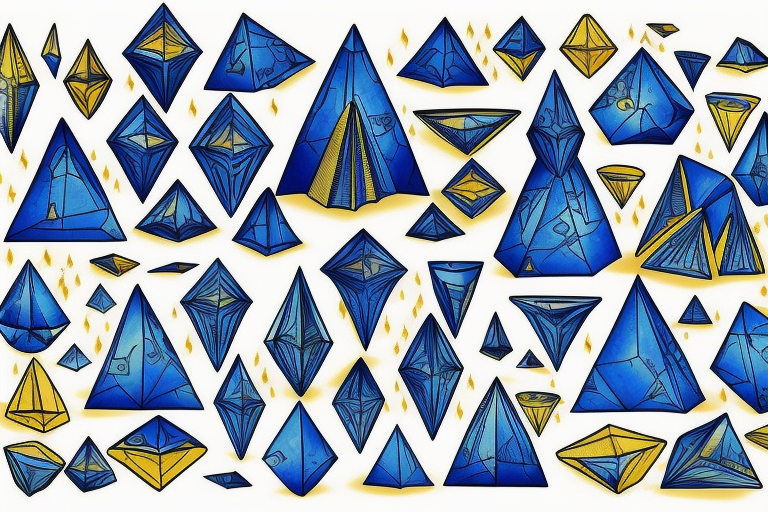 Solid blue pyramids with the tops all made of gold tattoo idea