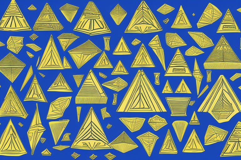 Solid blue pyramids with the tops all made of gold tattoo idea