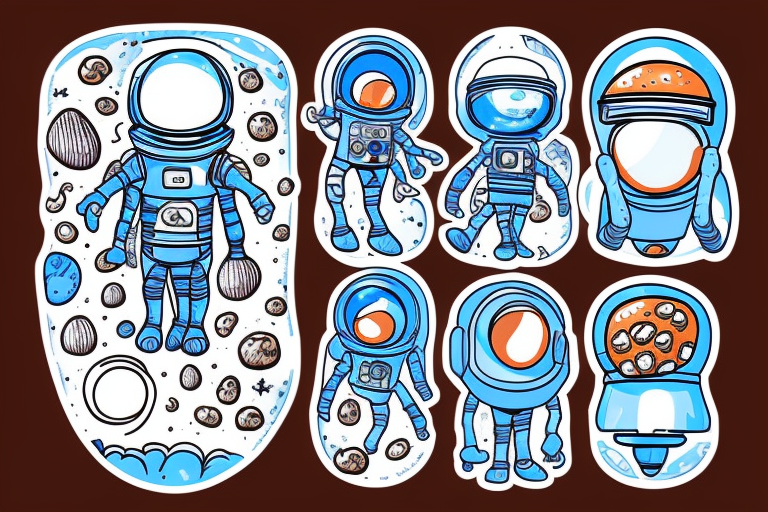 A blue astronaut exploring a planet made of mushrooms tattoo idea