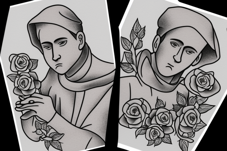 Beautiful Saint Anthony of Padua holding roses tattoo idea