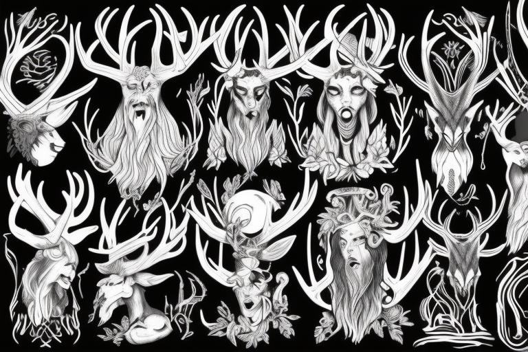 Mythological demons with antlers tattoo idea