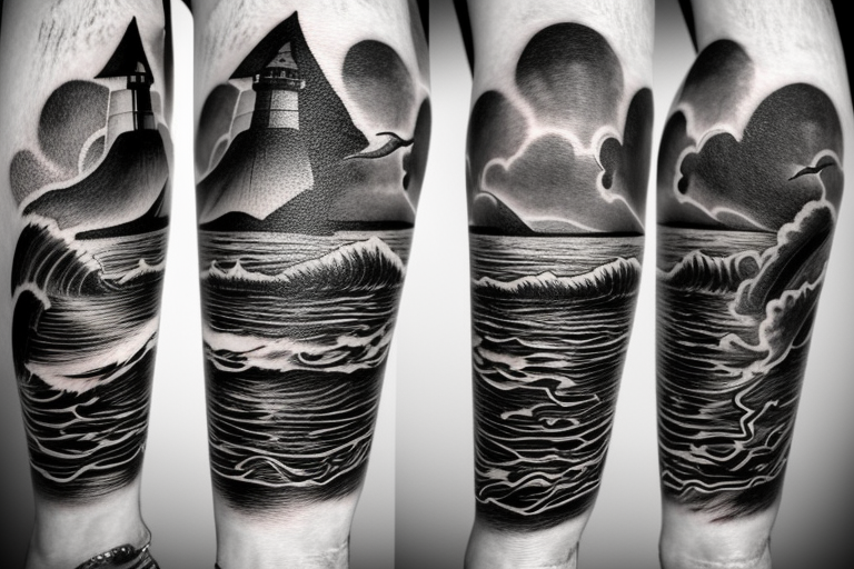 lighthouse stormy sea tattoo idea