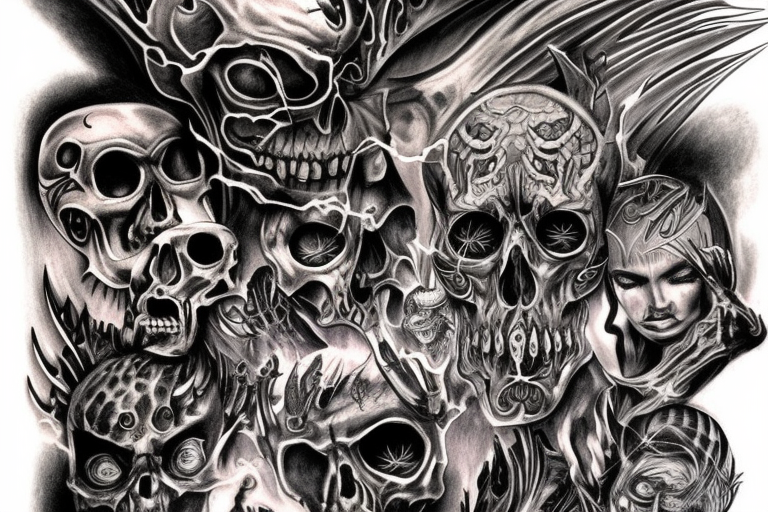 skulls and demons tattoos designs