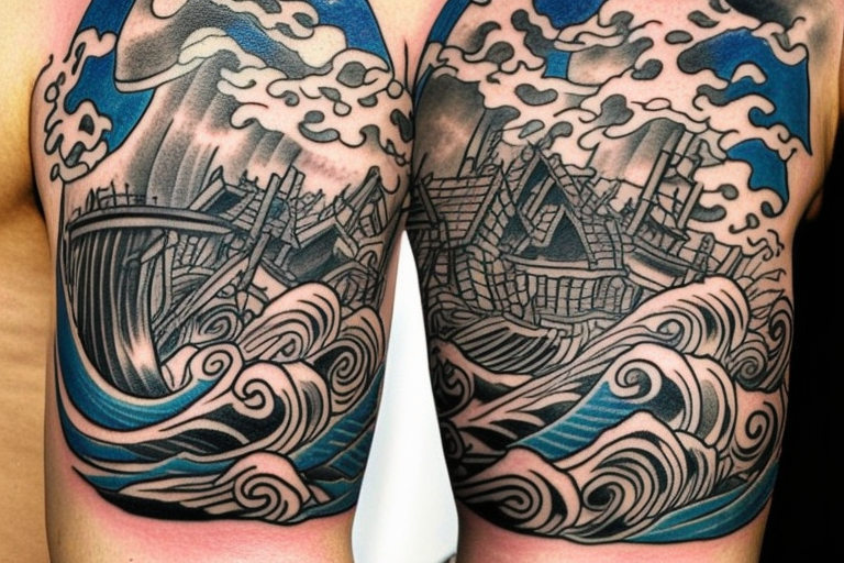 japanese wave sleeve tattoo