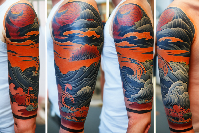 japanese wave sleeve tattoo