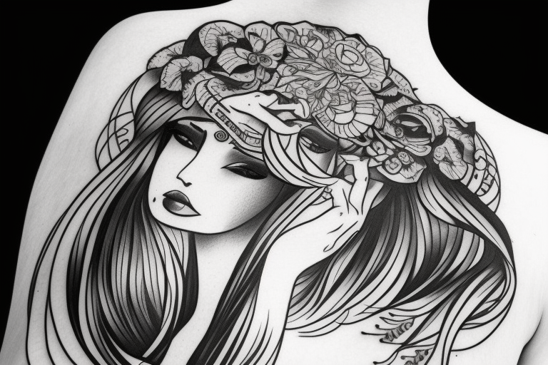 girl head tattoo drawing