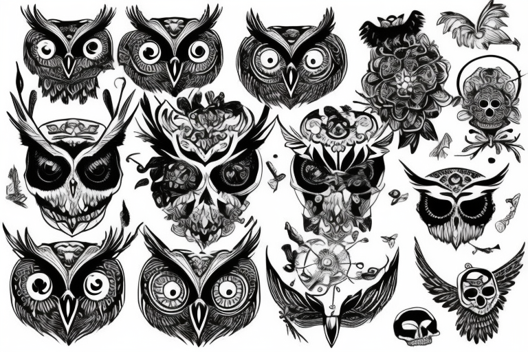 owl with skull tattoo idea