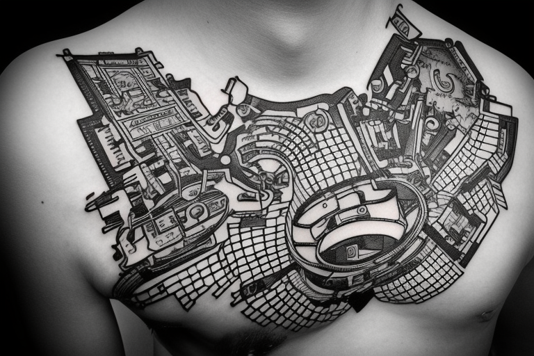 intricate semiconductor chip that has “berlin techno” written on it. tattoo idea