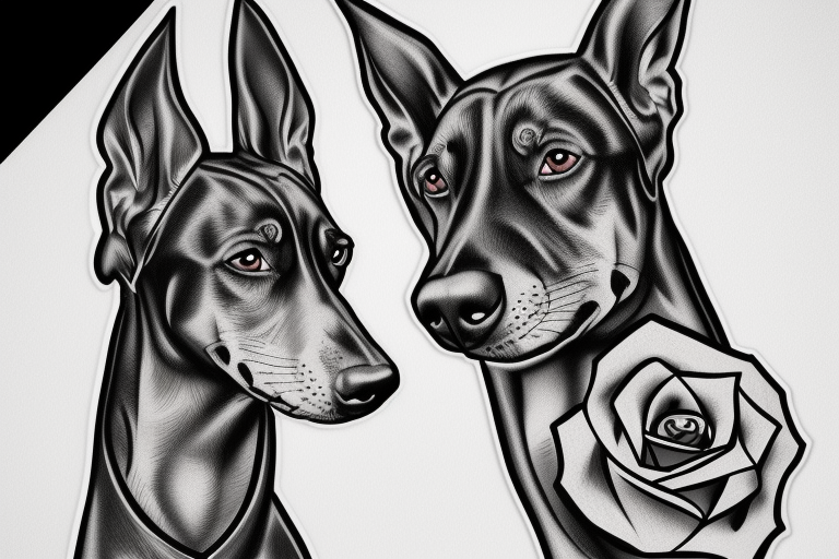3 dobermans with roses on the chest tattoo idea