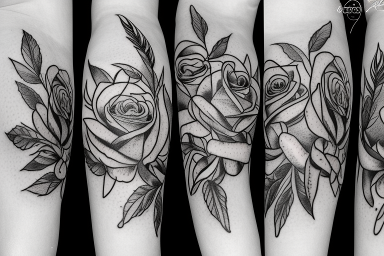 three roses, three stargazer lilies, and three large hops flowers, hops leaves, large thigh tattoo tattoo idea
