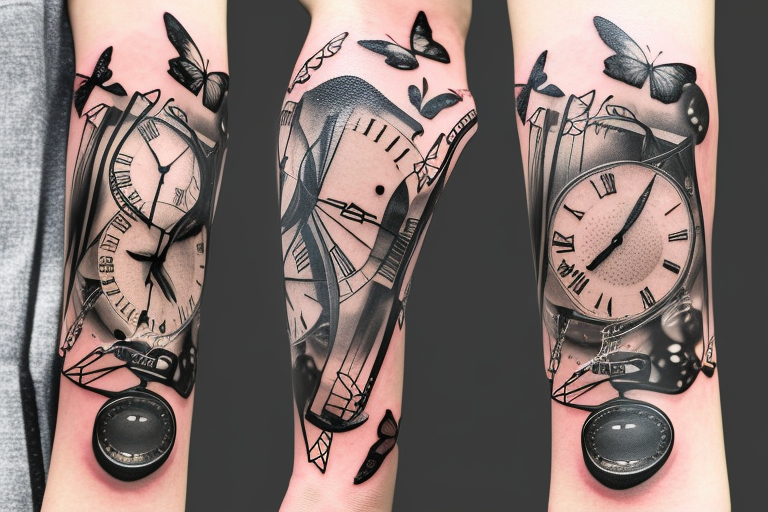 alice in wonderland broken pocket watch tattoo