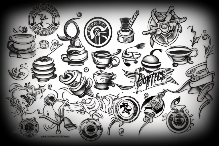 espresso portafilter spilling forming a sea of thieves logo tattoo idea