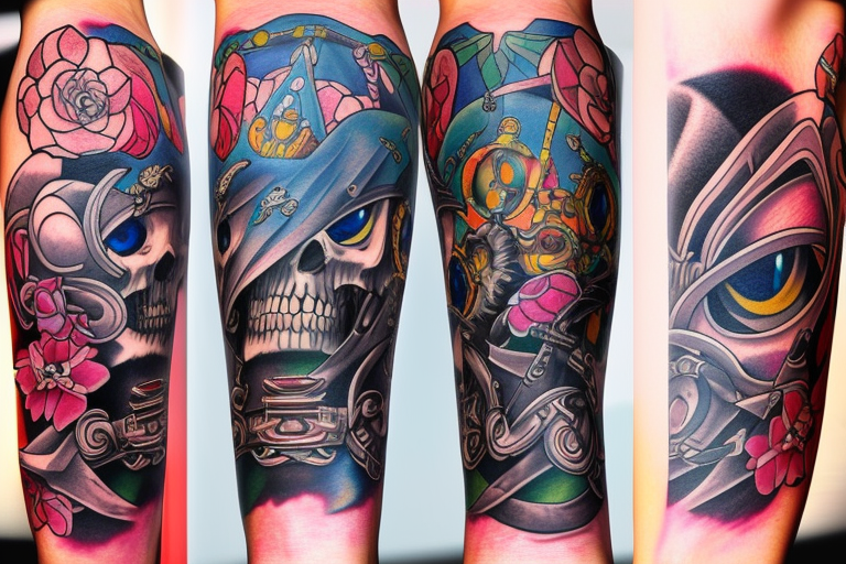 new school skull tattoo sleeve