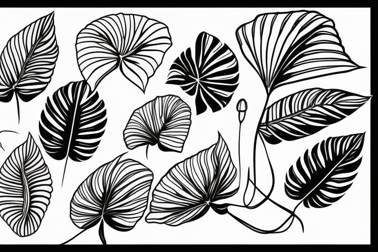 monstera plant black and white linework tattoo idea