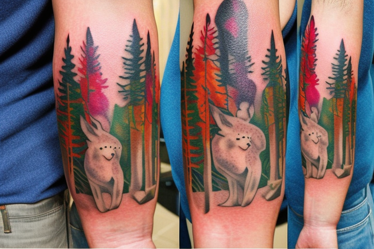 full color realistic forest fauna tattoo idea