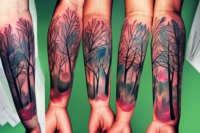 full arm tatoo full color realistic forest animals tattoo idea