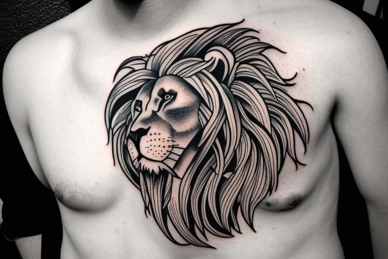 tribal lion chest tattoos