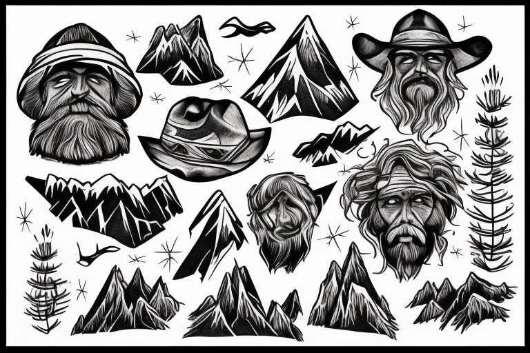rugged old mountain man tattoo idea