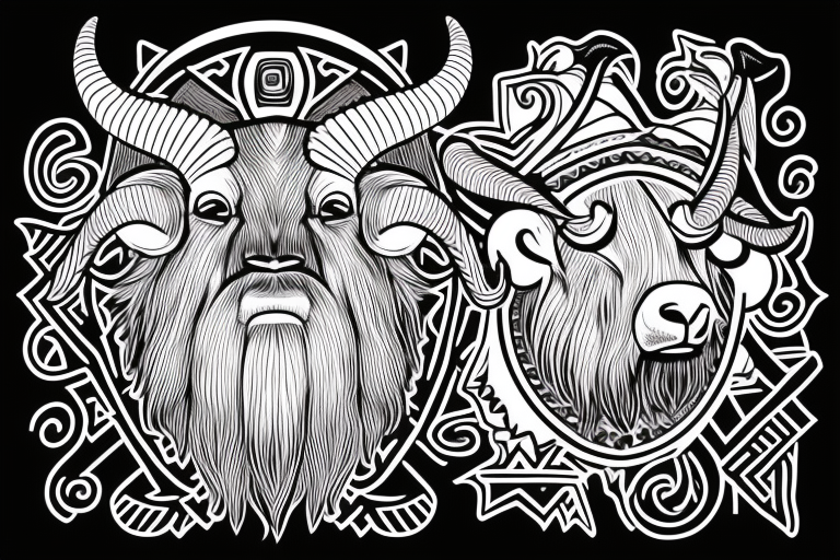 An old ram with a beard and large horns that look like the letter G tattoo idea