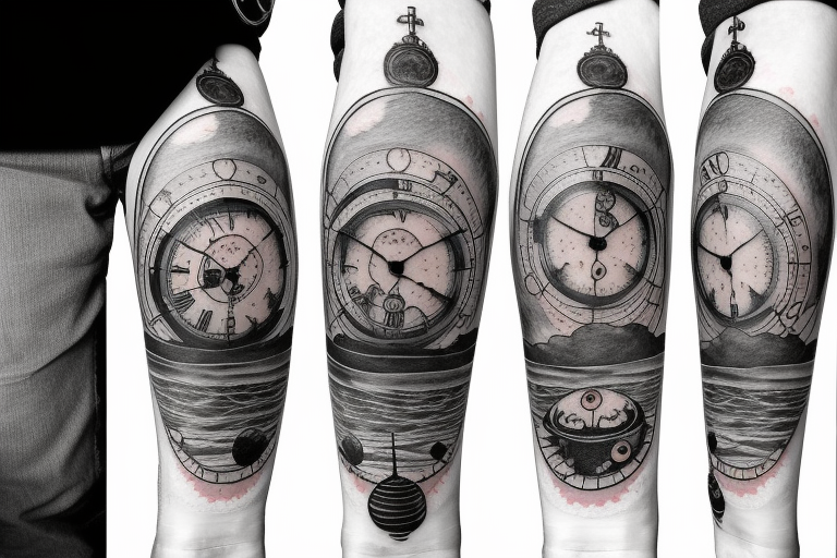 antique clock tattoo