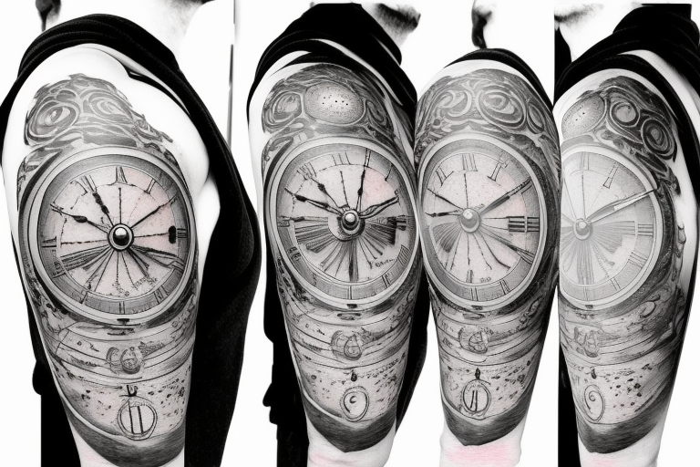 A grandfather clock with planets instead of weights tattoo idea