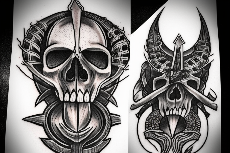 spartan skull with tusks tattoo idea
